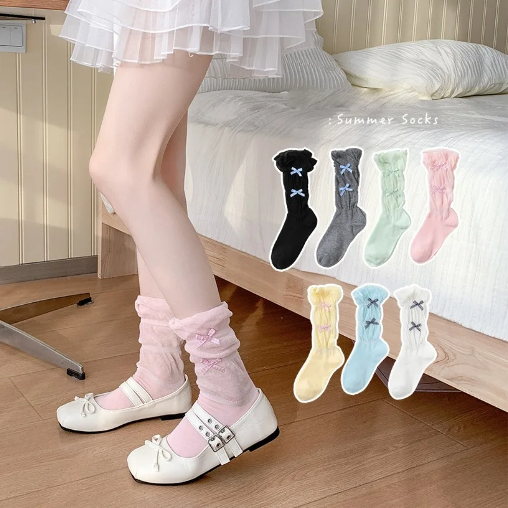 

New Y2K Mesh Leg Covers Lolita Lace Leg Warmers Ballet Style Bow Pile Sock Gift