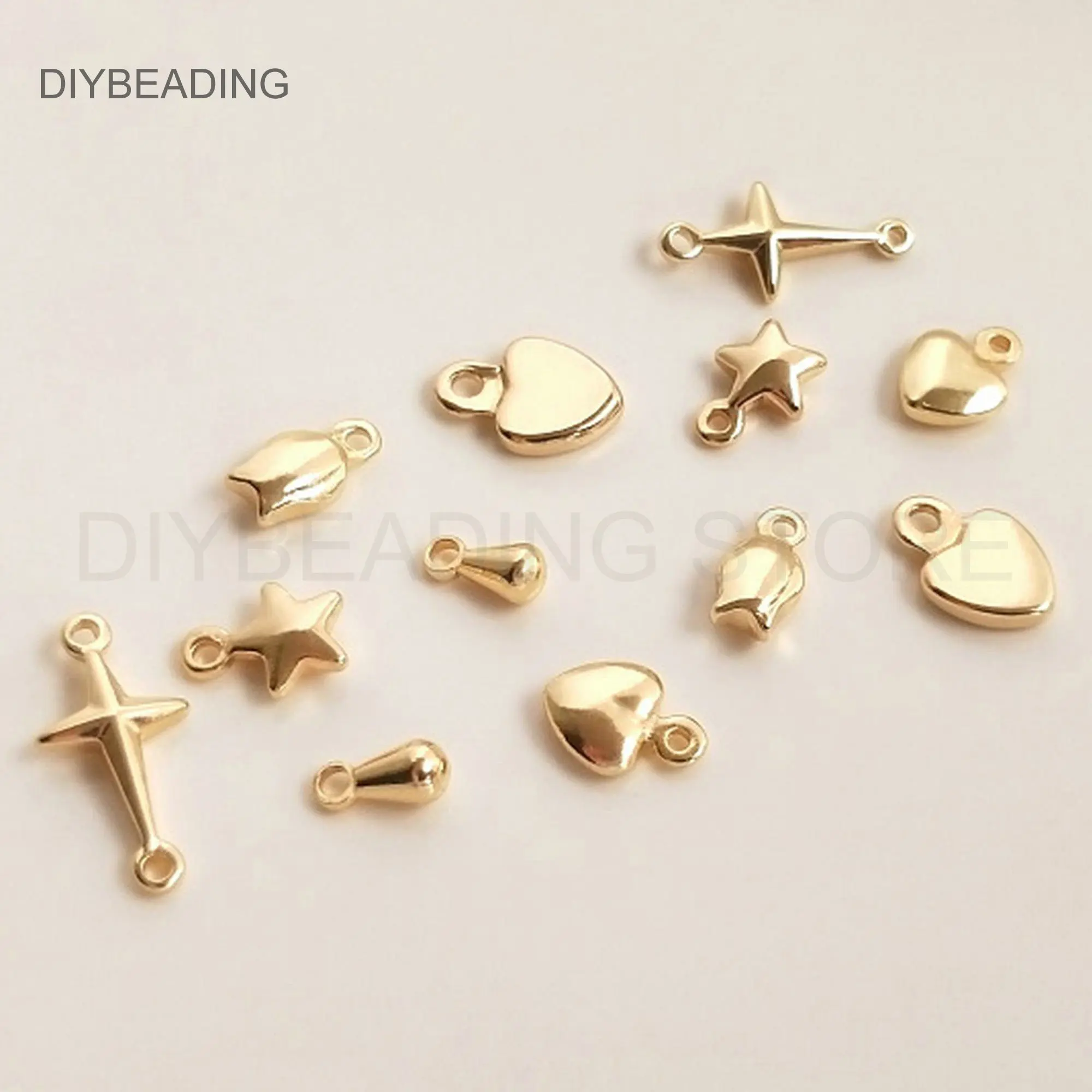 

Earring Making Charms Online Lots Supplies 14K Real Gold Plated Brass Teardrop/Star/Heart/Flower/Cross Connector Finding