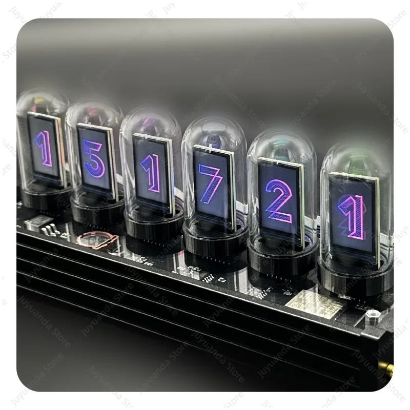 IPS Simulated Nixie Tube Clock Retro Gold‑Plated Black Metal Desktop Ornament Gift for Table Home Office Decoration