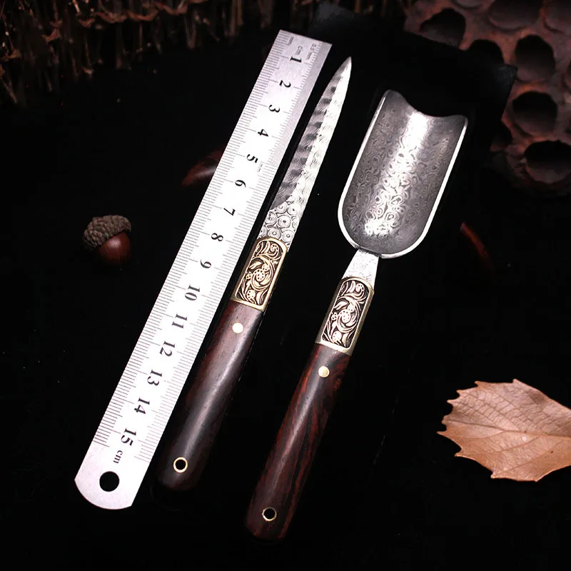 

Damascus Steel Copper Flower Series Red Sour Branch Tea Spoon Knife Tea Sword Shovel Set