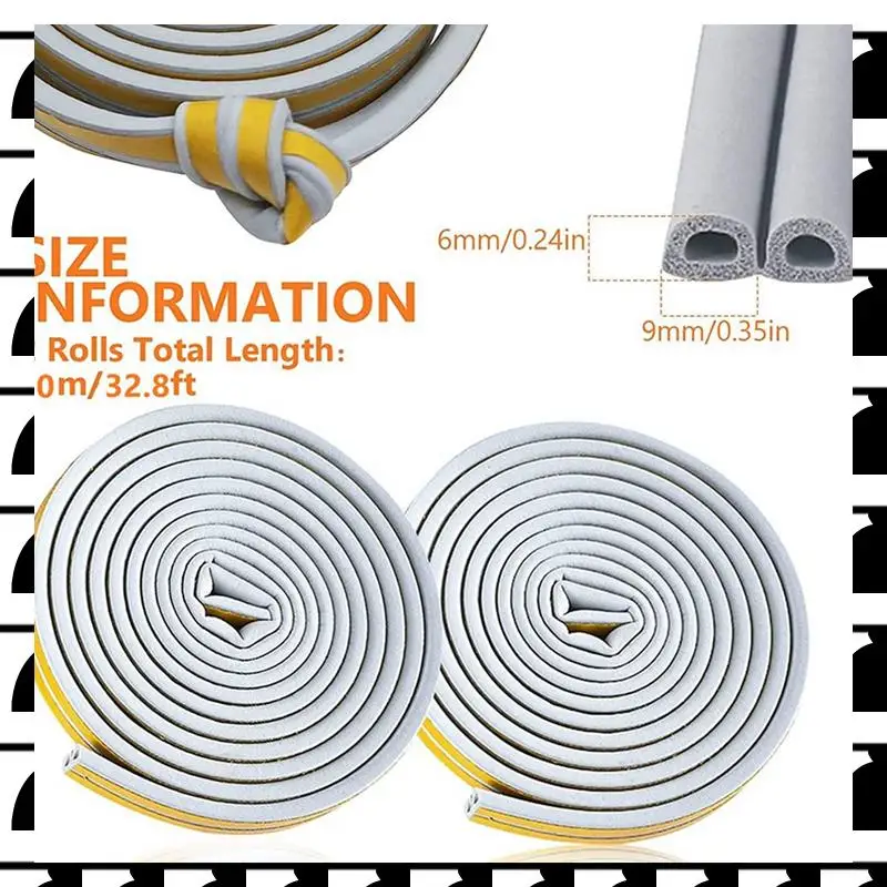 

A44U 4 рулона, 10 м, противоударная лента для дверей и окон, лента для защиты от тяги, резиновое уплотнение, пенопластовая лента, автомобильные наклейки, уплотнительный серый цвет
