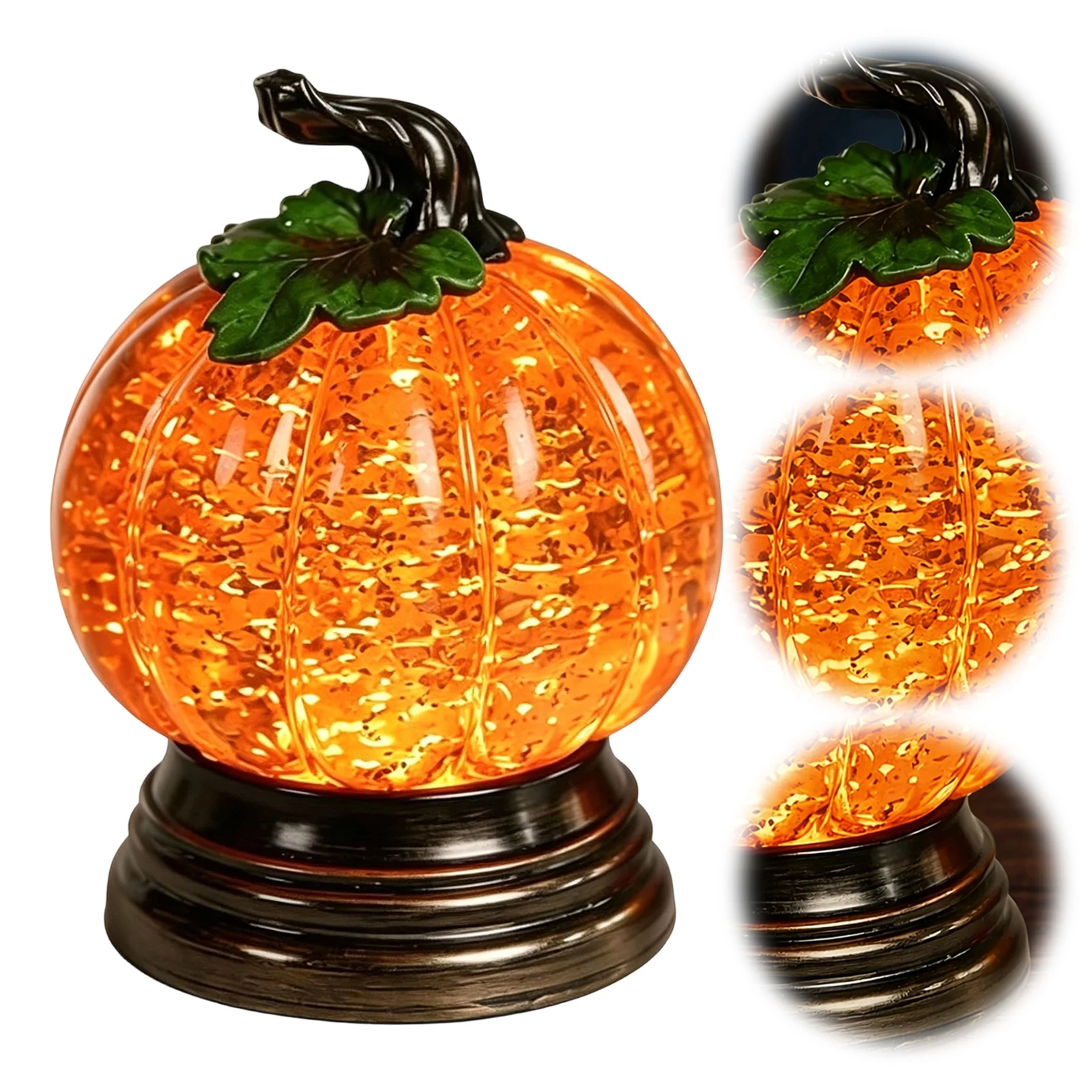 Pumpkin LED Snow Globe Halloween Glitter Shaker Ball Autumn Fall Decoration 6.25in