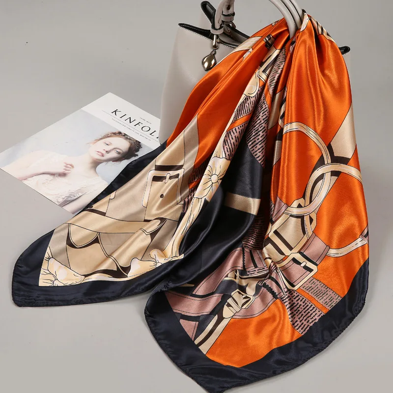 

90*90cm women fashion luxury scarf quality shawl silk scarf headscarf beach sunscreen bag headscarf scarf foulard Muslim hijab