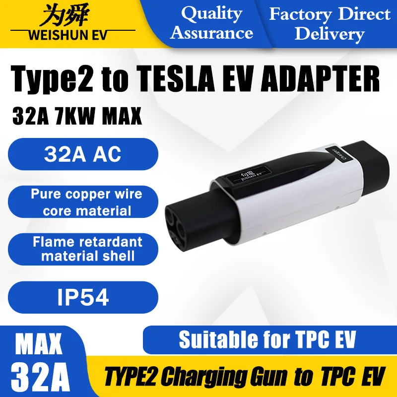 

TYPE2 TO TESLA EV Adapter Electric Vehicle Charger Connecter for 16A/32A TYPE2 Charger TO TESLA Electric Car Adapter
