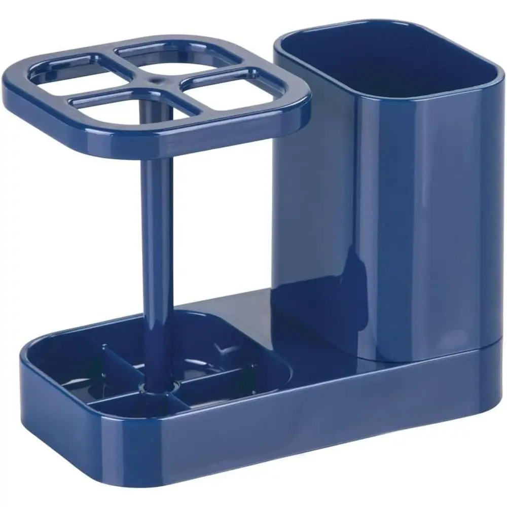 

Toothbrush Holder with Storage Cup, Sink Organizer for Toothpaste and Electric Toothbrushes, Blue