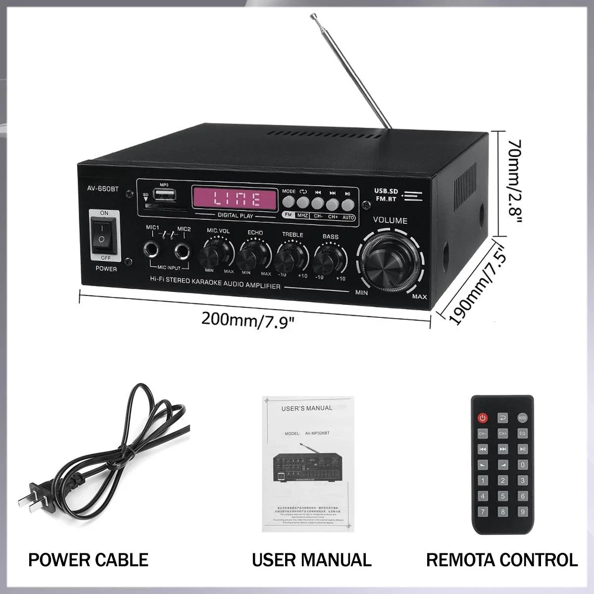 نظام ميكروفون صوتي مزدوج للمسرح المنزلي ، مكبر صوت HiFi ، قناة ، مكبر صوت رقمي ، بلوتوث ، جهاز فك تشفير MP3 ، من من من وإلى W x 2