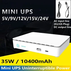 Mini DC UPS Backup Power Bank with Lithimum Battery, USB, Type-C, POE, Wi-Fi Router, IP Camera, 5V, 9V, 12V, 15V, 24V, 10400mAh,