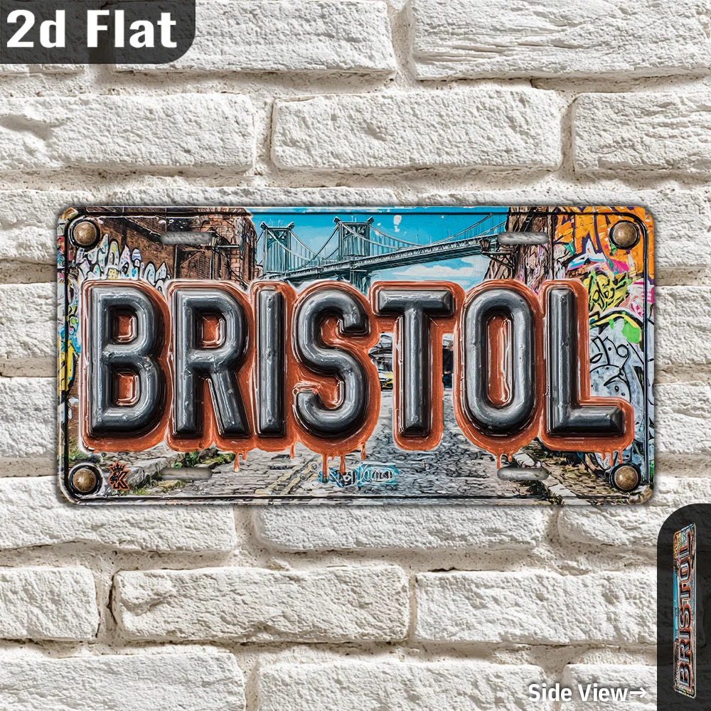 Vintage Bristol England Metal Wall Plaque, 12x6 Inch Aluminum Sign for Garage Garden Bar Cafe Decor