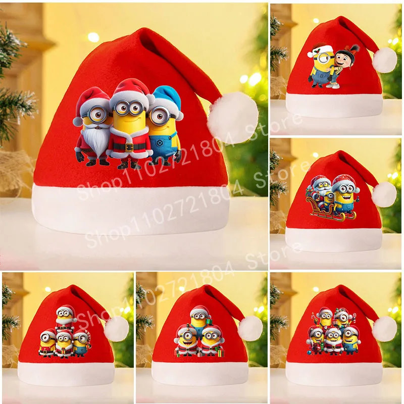 Sombrero de Navidad dibujos animados Anime Minions atmósfera navideña gorra para niños adultos Despicable Mesheng suministros de decoración temática para fiesta de Navidad