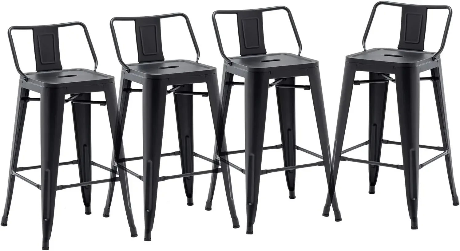 

HAOBO Home 30" Low Back Metal Counter Stool Height Bar Stools [Set of 4] for Indoor/Outdoor Barstools, Matte Black