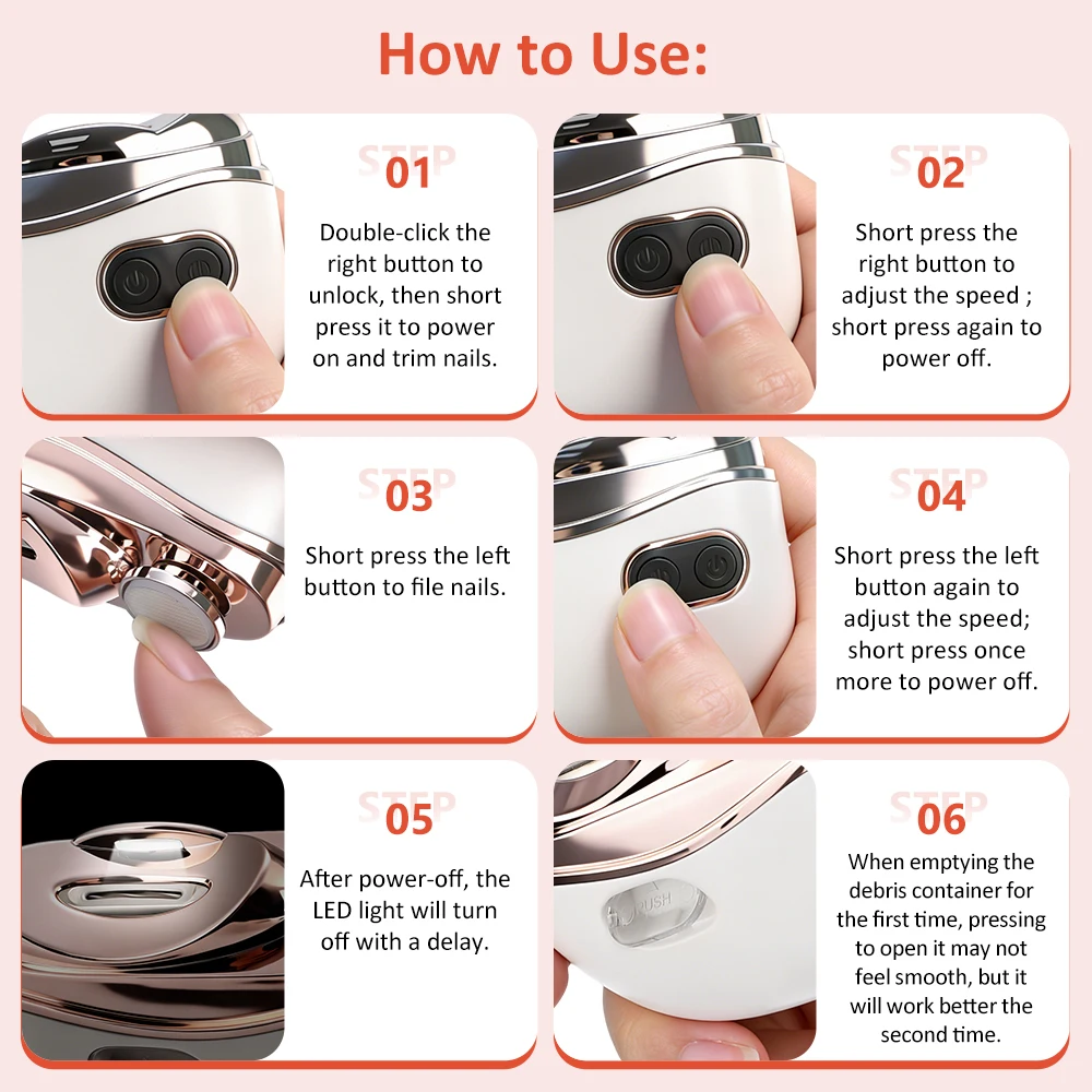 Automatischer elektrischer Nagelknipser 2-in-1 Nagelschneider Polierer Schleifer für Babys, Kinder, Erwachsene, wiederaufladbarer Nageltrimmer, Maniküre-Werkzeug – Detail 8
