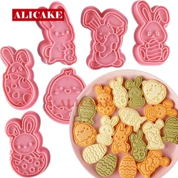 Cookies Cutters Bunny Rabbit Egg Dough Stamp Plastic 3D Cartoon Pressable Biscuit Mold Easter Kitchen Baking Pastry Bakeware