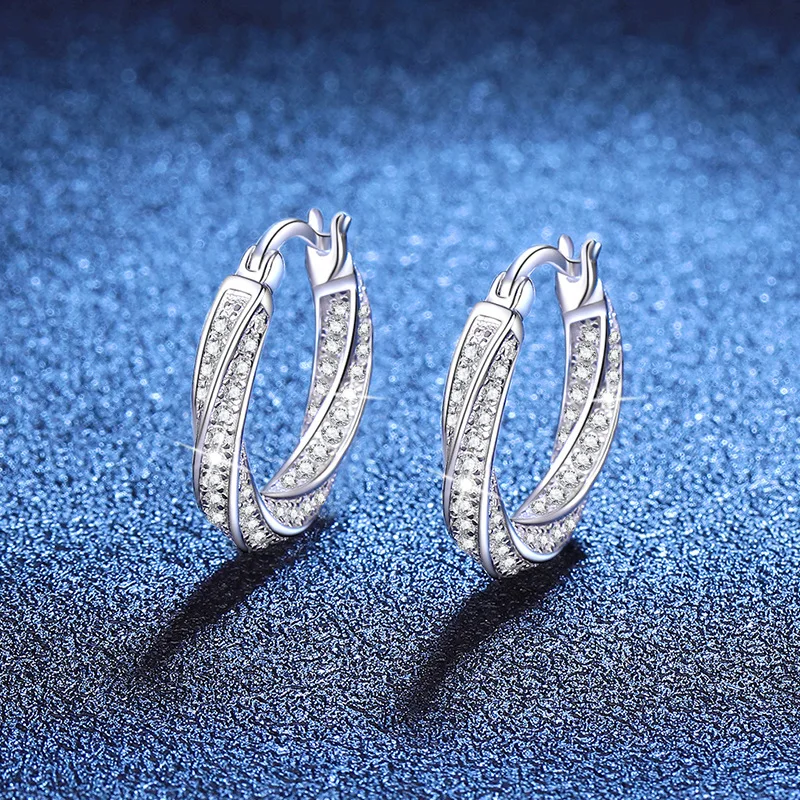 

S925 Silver White Gold Plated 1.3CT D Color Moissanite Mobius Earrings for Women, Exquisite Jewelry.