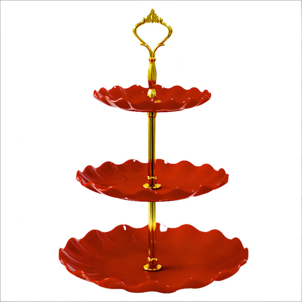 3 Tier Round Serving Trays Plastic Party Cake Stand and Cupcake Holder Fruits Dessert Display Plate Table Decoration for Christm