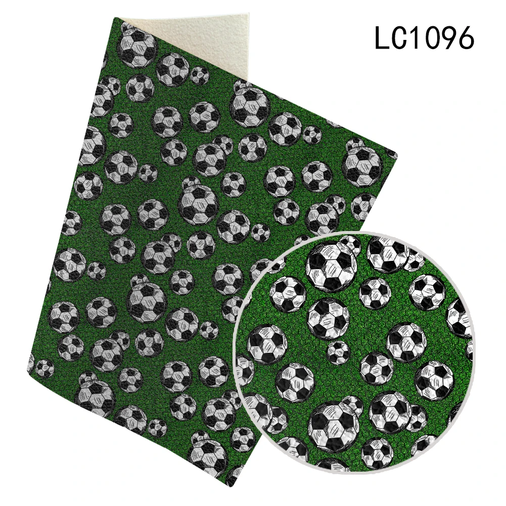 30X136CM Soccer Pattern Printed Lychee Grain Faux Leather for DIY Earrings Hair Bows Crafts