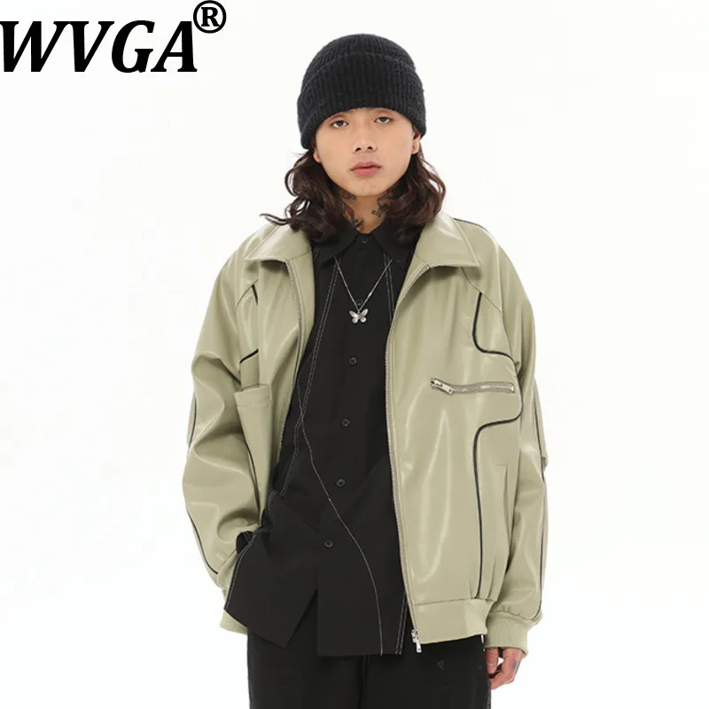 

WVGA Винтажная белая кожаная куртка в американском стиле для мужчин и женщин, новая весенне-осенняя элитная нишевая куртка W18076