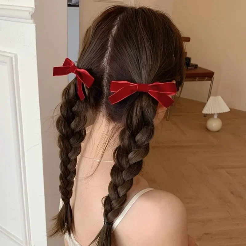 1/6pc Kroean Colorful Velvet Bow Hairpin Hairgrip Hair Clips for Girls Women Kids Childs Vintage Crab for Gift Hair Accessories image 2