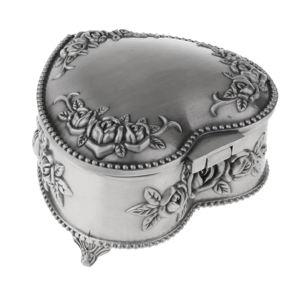 빈티지 앤티크 실버 상자 하트 모양 보석함 수납 정리함