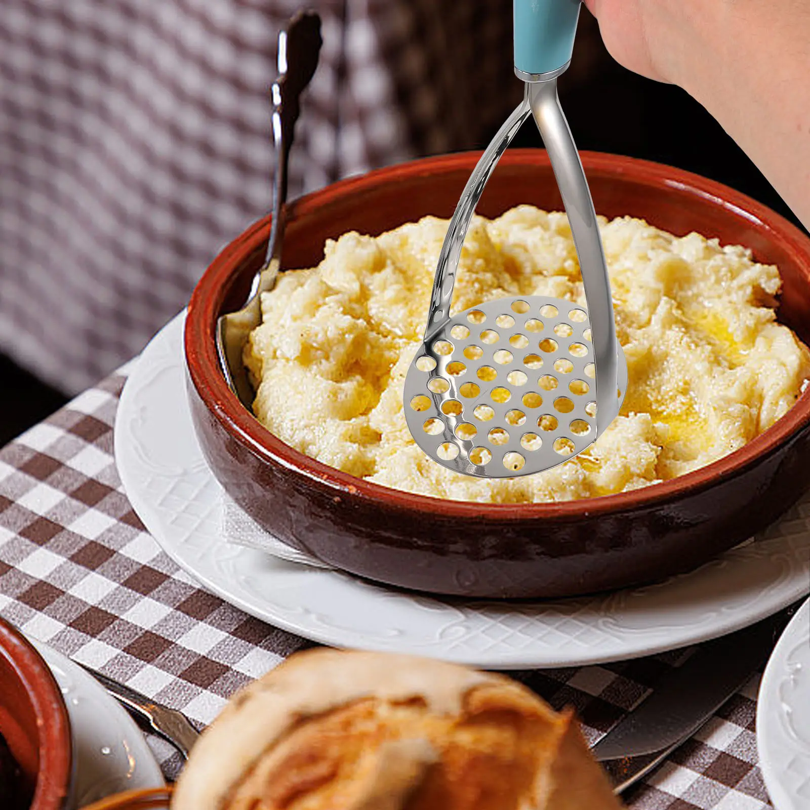 

Stainless Steel Potato Masher Metal Kitchen Tool Comfortable Handle for Household Use Pumpkin Carrot Fruit Vegetable