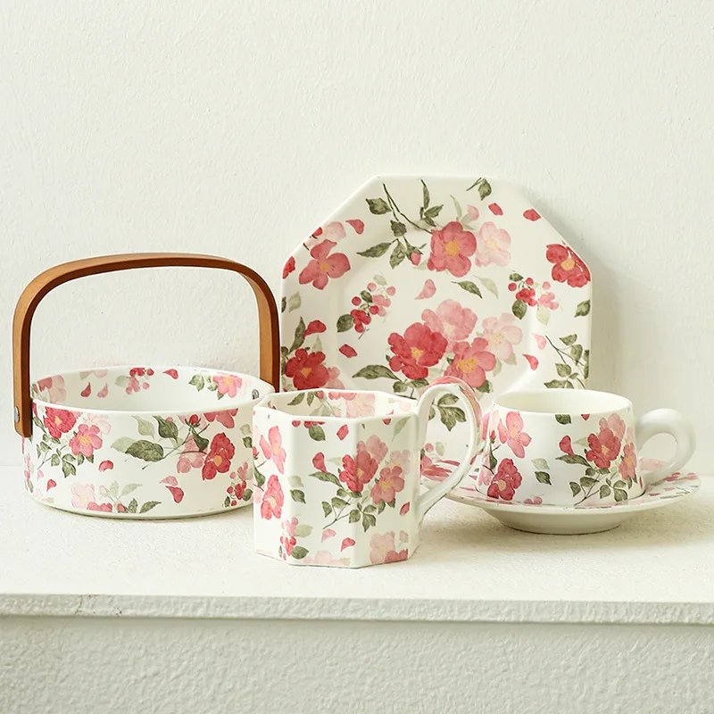 Original Matte Finish Fresh Ceramic Coffee Cup and Saucer Set Home Desktop Decoration Water Bottle, Fruit Basket, Mug, 400ml
