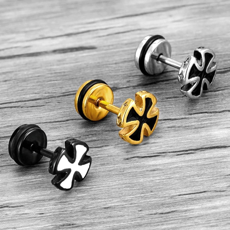 Tendência unissex feminino masculino brincos cavaleiros templários ferro cruz orelha piercing aço inoxidável maltês crucifixo motociclista orelha jóias