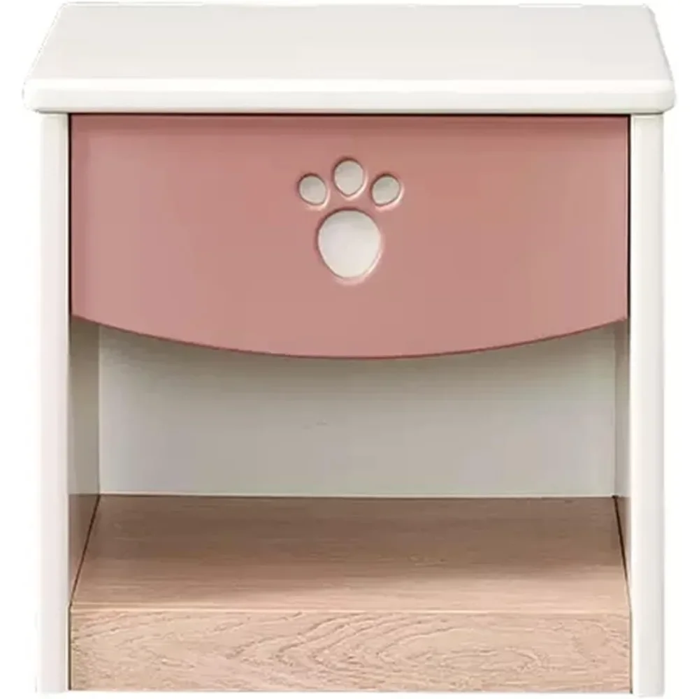 Children's bedside table, modern bedroom storage bedside table cute with open storage compartments, pink white, bedside table