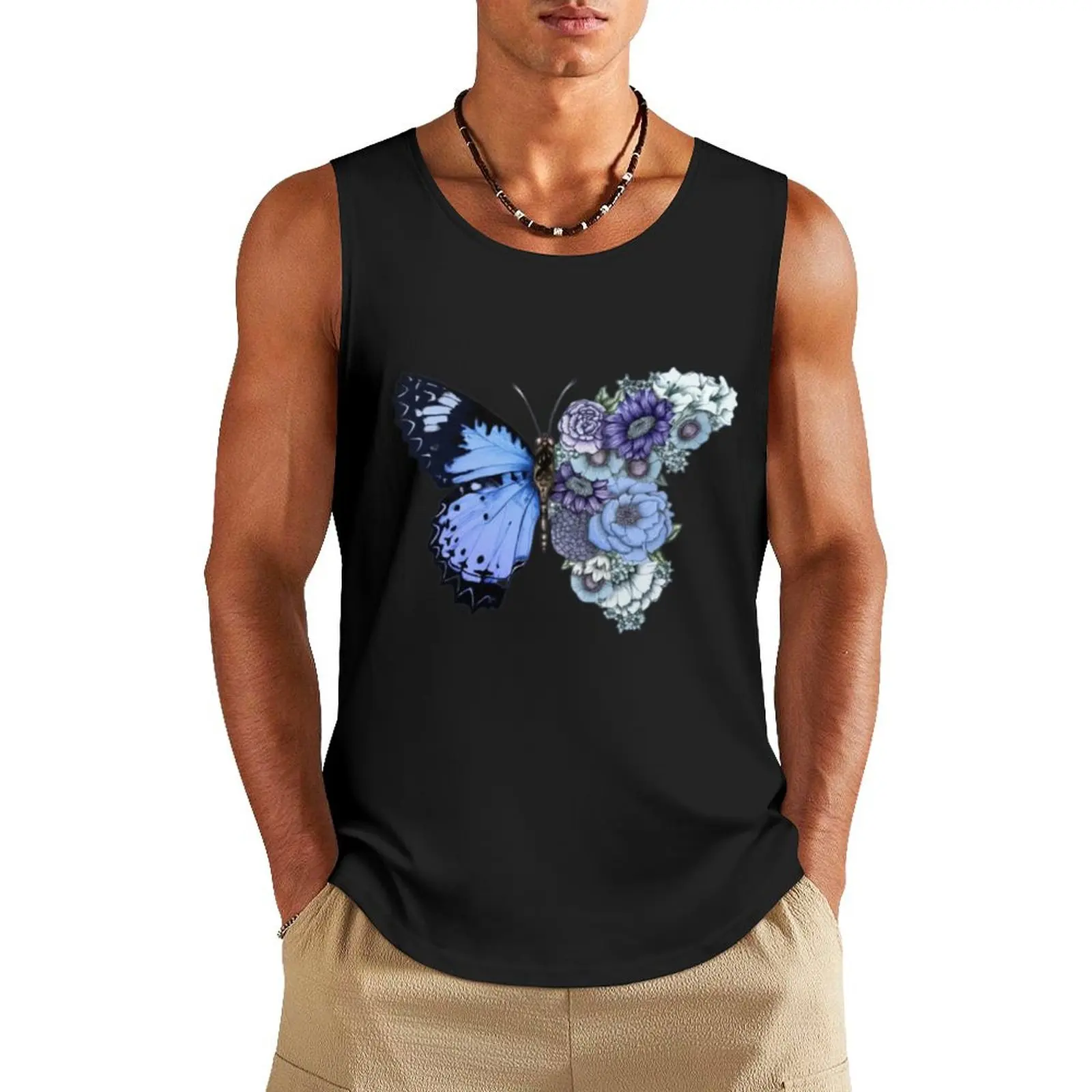 

Metamorphora Black And White Cherry Blossom Sakura Butterfly Tank Top Men's t-shirt fashion 2025 man