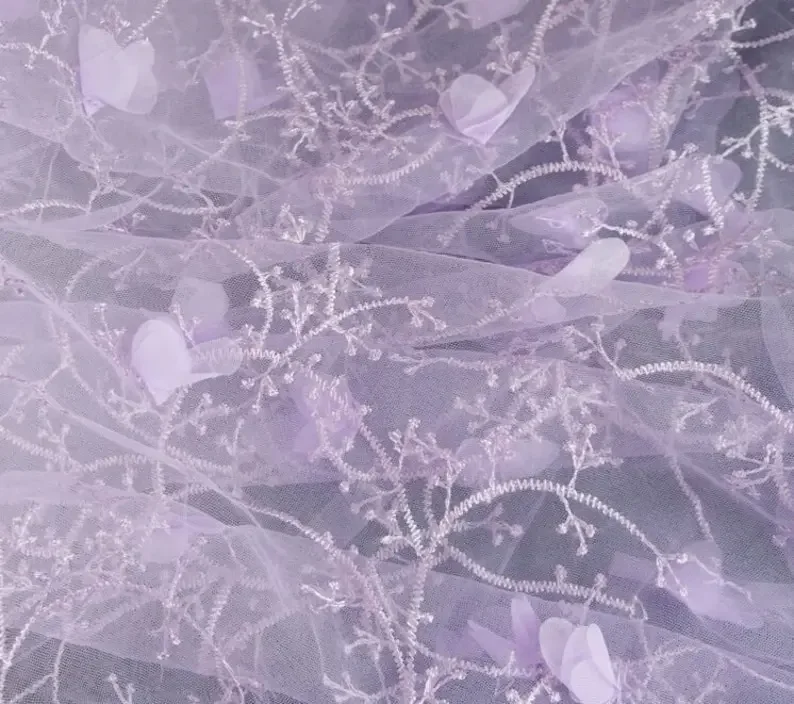 

Blue 3d chiffon flower embroidery lace fabric black Floarl tulle Fabric For Girl Dress Tutu Dress Wedding Dress Bridal Veil