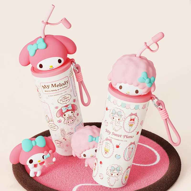 1pc Hello Kitty Cartoon Insulated Cup, 700ml Large Capacity Straw Car Cup with Lanyard, Portable Tumbler for Outdoor Sports
