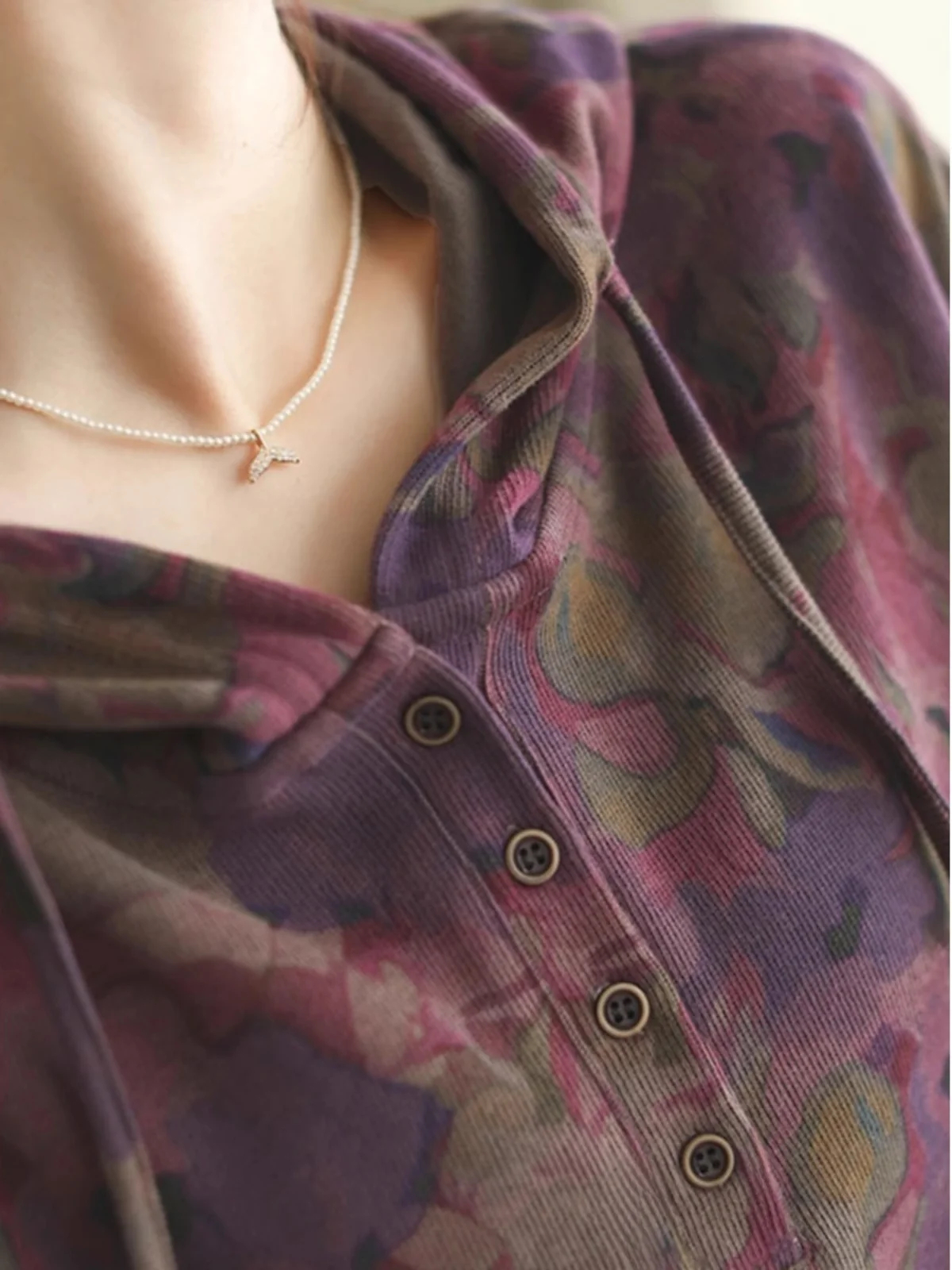 Felpa Dstring con cappuccio con stampa retrò ort Jaet Donna Autunno Inverno Base dimagrante irt Pendolarismo Versatile Top Trendy