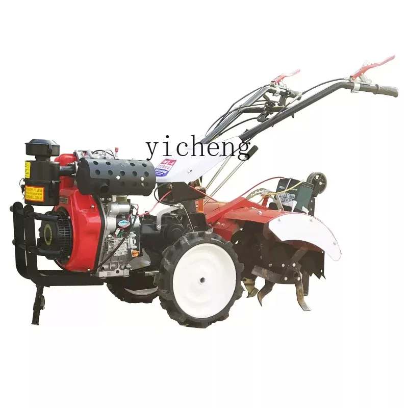 

ZK self-propelled new small agricultural hand-held four-wheel drive gasoline and diesel plowing micro-tiller