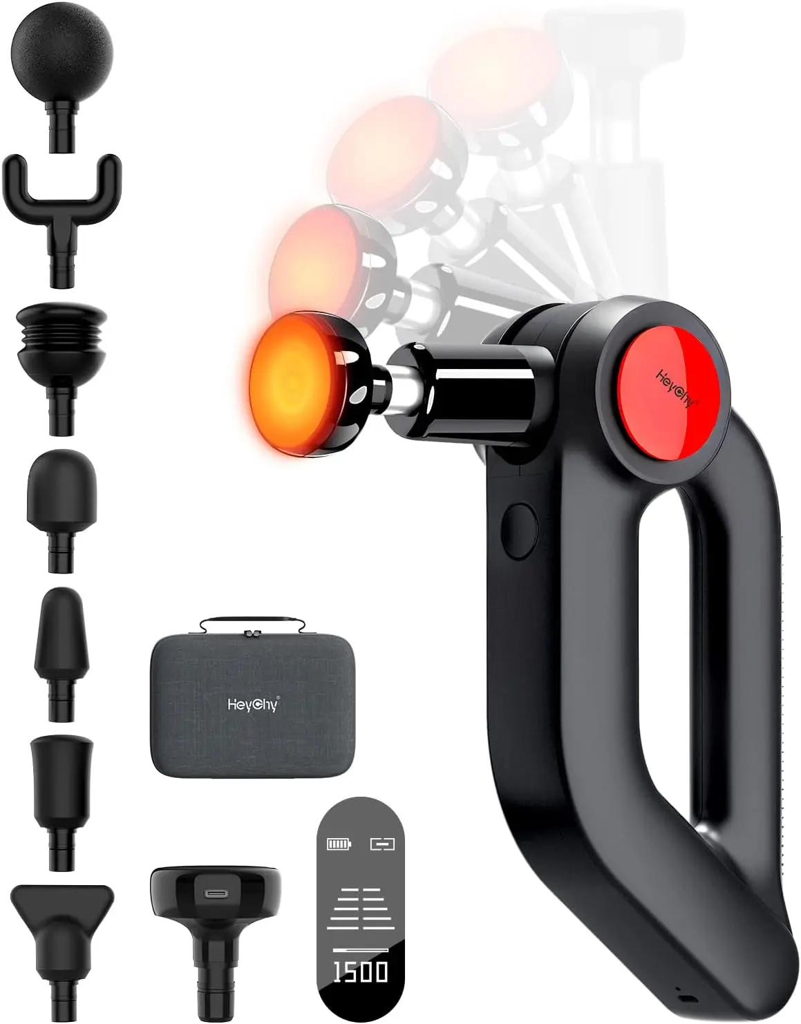 

Массажный пистолет с функцией тепловой терапии, амплитуда 12 мм для спортсменов, 5 скоростей и 4 режима для снятия боли в шее, спине, плечах и ногах - черный