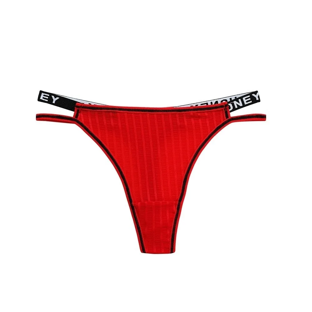 Fashion Cotton Crotch Strappy Thongs Traceless Underpants Low Waist Briefs Solid Color T-back Panties Underwear