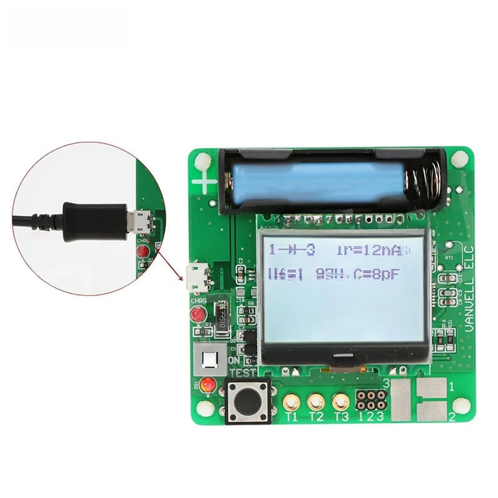LCD Transistor Tester with White Backlight for MOSFET JFET Diode Testing Supports USB and 3.7V Lithium For Battery Power