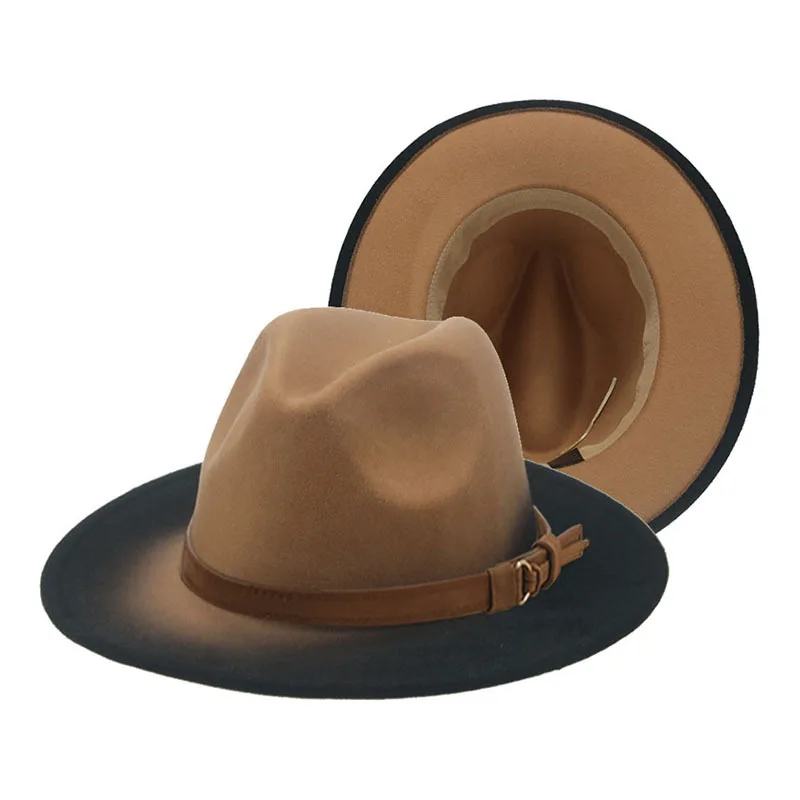 

Tie-dye gradual change woolen top hat spray color hip-hop color matching wide brim jazz autumn and winter panama felt hat