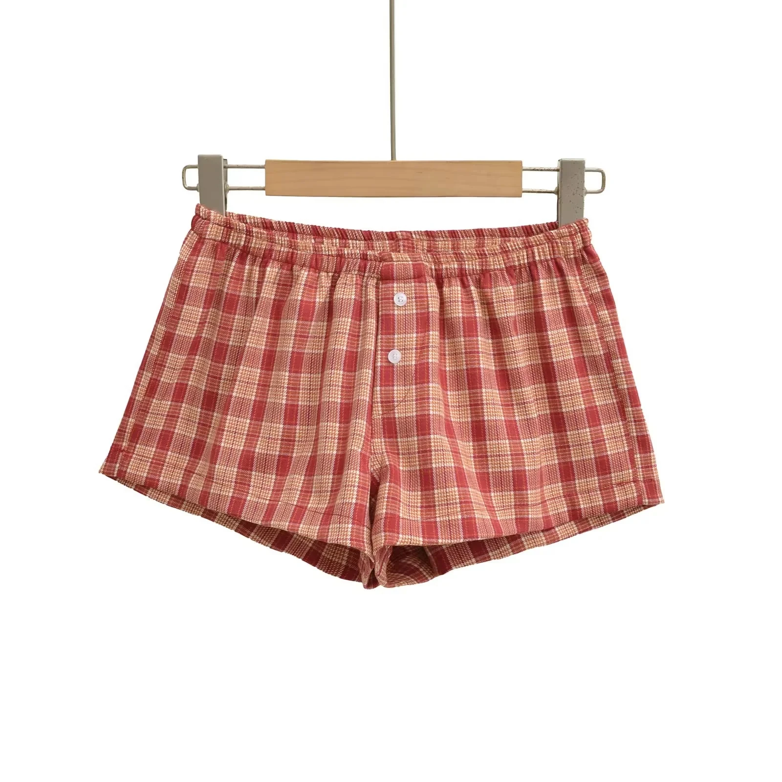 

Американские ретро-брюки в клетку с низкой посадкой и широкими штанинами для женщин, летние повседневные домашние брюки, модные универсальные шорты