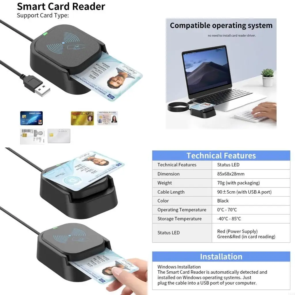 

Y5JB Plug & Play USB Reader Бесконтактный интеллектуальный считыватель IC -карт со светодиодным индикатором для нескольких Easy