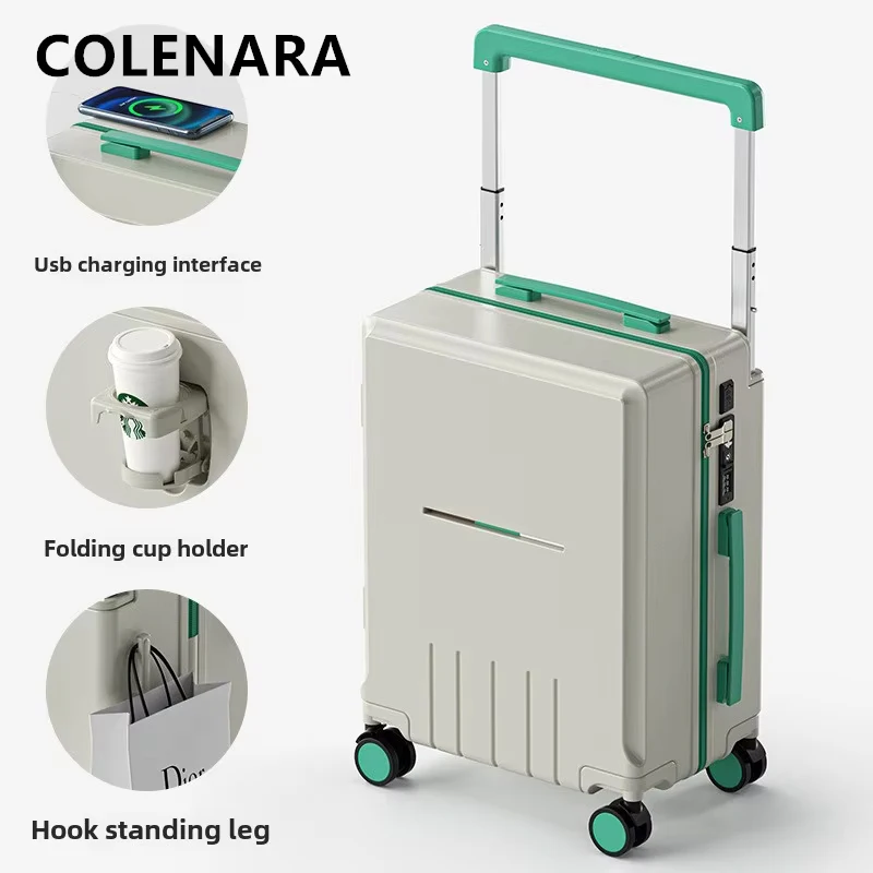 COLENARA-maleta rodante de 20 pulgadas, caja de embarque de 24 ", cubierta de carrito con carga USB, caja de contraseña multifunción, equipaje para mujer