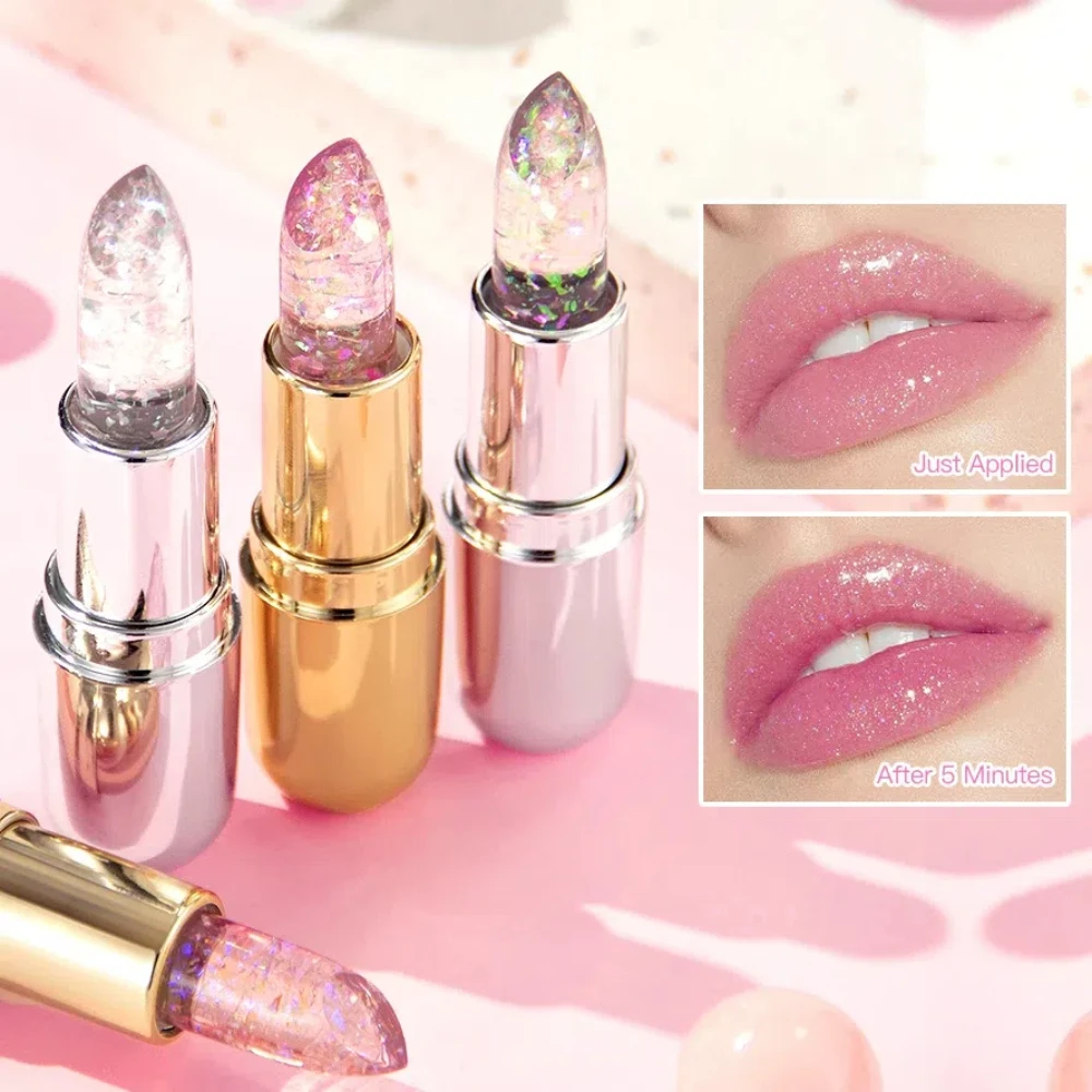 Bálsamo labial hidratante con purpurina de gelatina, cambio de Color de temperatura, lápiz labial mágico, espejo brillante, brillo de labios de diamante, maquillaje impermeable