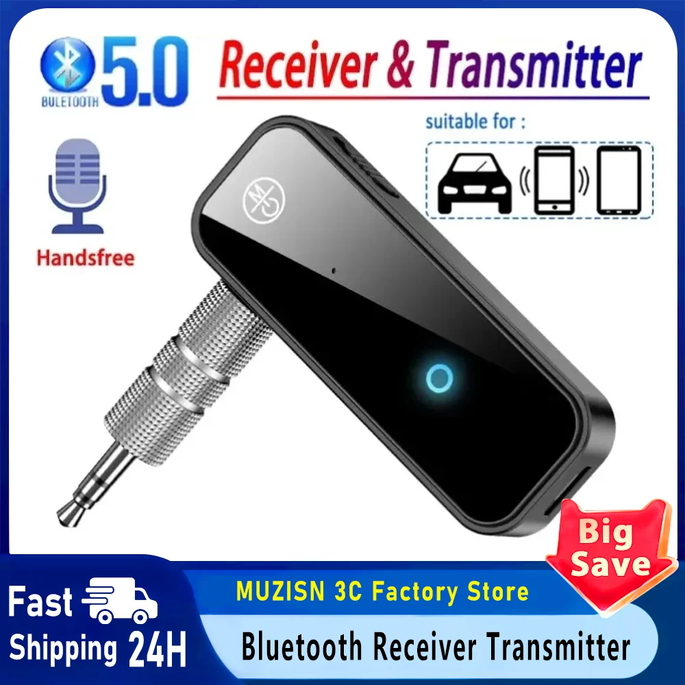 

Bluetooth-Compatible 5.0 Wireless Receiver 2 in 1 Jack Aux Dongle 3.5mm Wireless Adapter for Handsfree Call for Car Audio Music