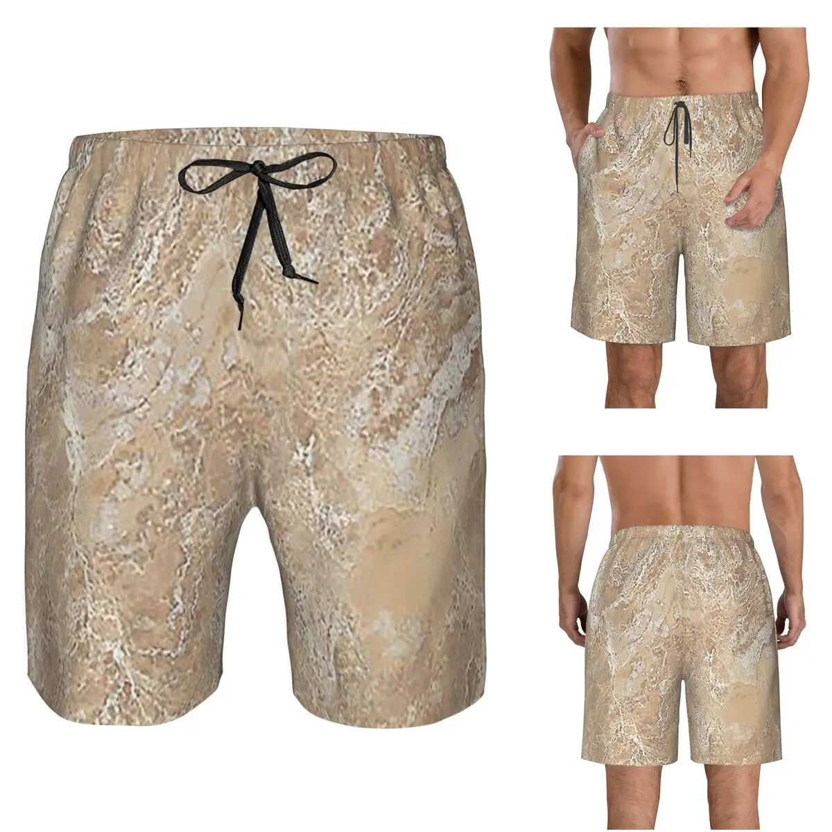 Contemporary Cream Beige Sand Stone Granite Marbl Trunks Beach Board Shorts Casual Quick Dry Swimming Summer Men Pants