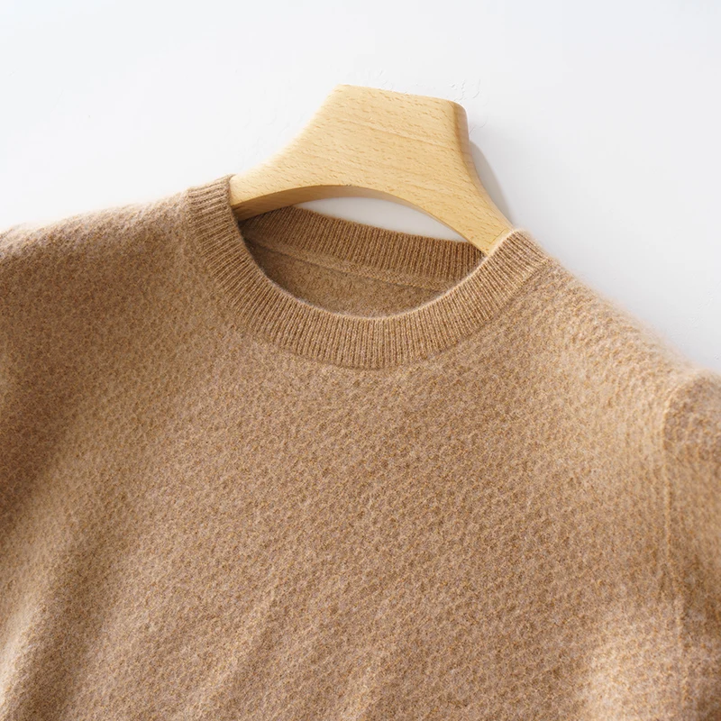 Spring Summer Men Short Sleeved 100% Wool Sweater Round Collar Cellular Grid Tees Pullover Knitted Clothing Casual Tops T-shirt