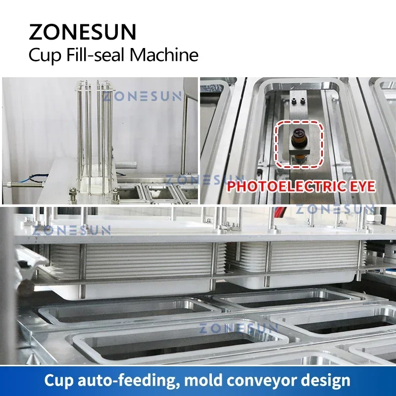 ZONESUN ZS-AFS01 Máquina automática de llenado y sellado de tazas con calentamiento de líquidos con bomba de pistón para tazas de alimentos de gelatina de cera de parafina