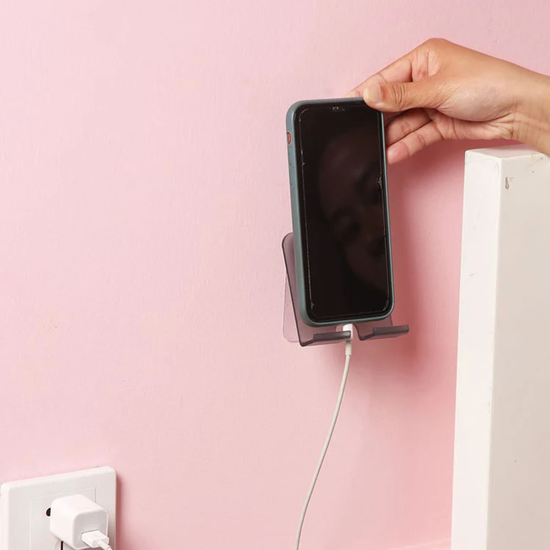 Multi-functional Wall-mounted Cell Phone Bracket No-hole Bedside Phone Charging Bracket Power Plug Storage And Organizing Shelf