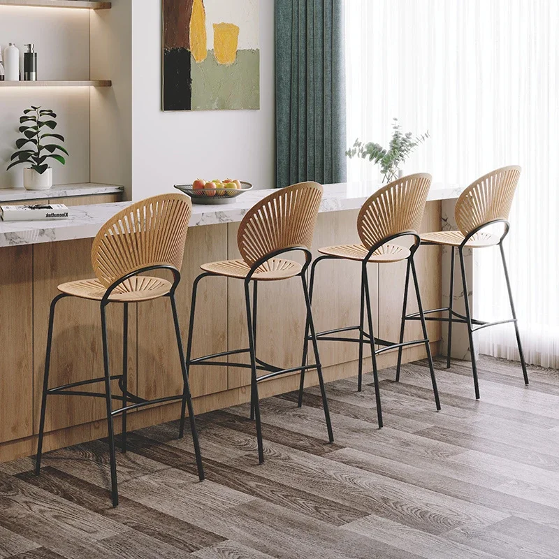 

Modern Solid Wood Bar Chair Luxury Cafe Restaurant Stool Chair Creative Design Backrest High Cadeira Home Furniture GPF22YH