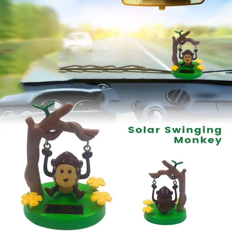 Solar Powered Monkey Car Ornament Swinging Animated Bobble Dancer Toy For Kids Gift Home Office Desktop Decorations
