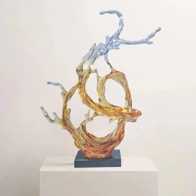 

Modern light luxury creative transparent resin wave hotel living room entrance model room soft decoration sculpture crafts