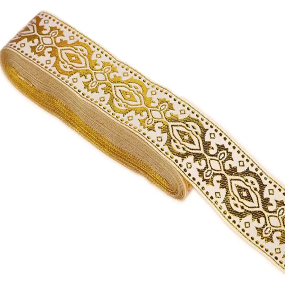 7,6 Yards 1,3 Zoll breites Jacquardband Weißgold Schwarz Gold gewebtes Band Blumenband für Heimvorhang Dekor