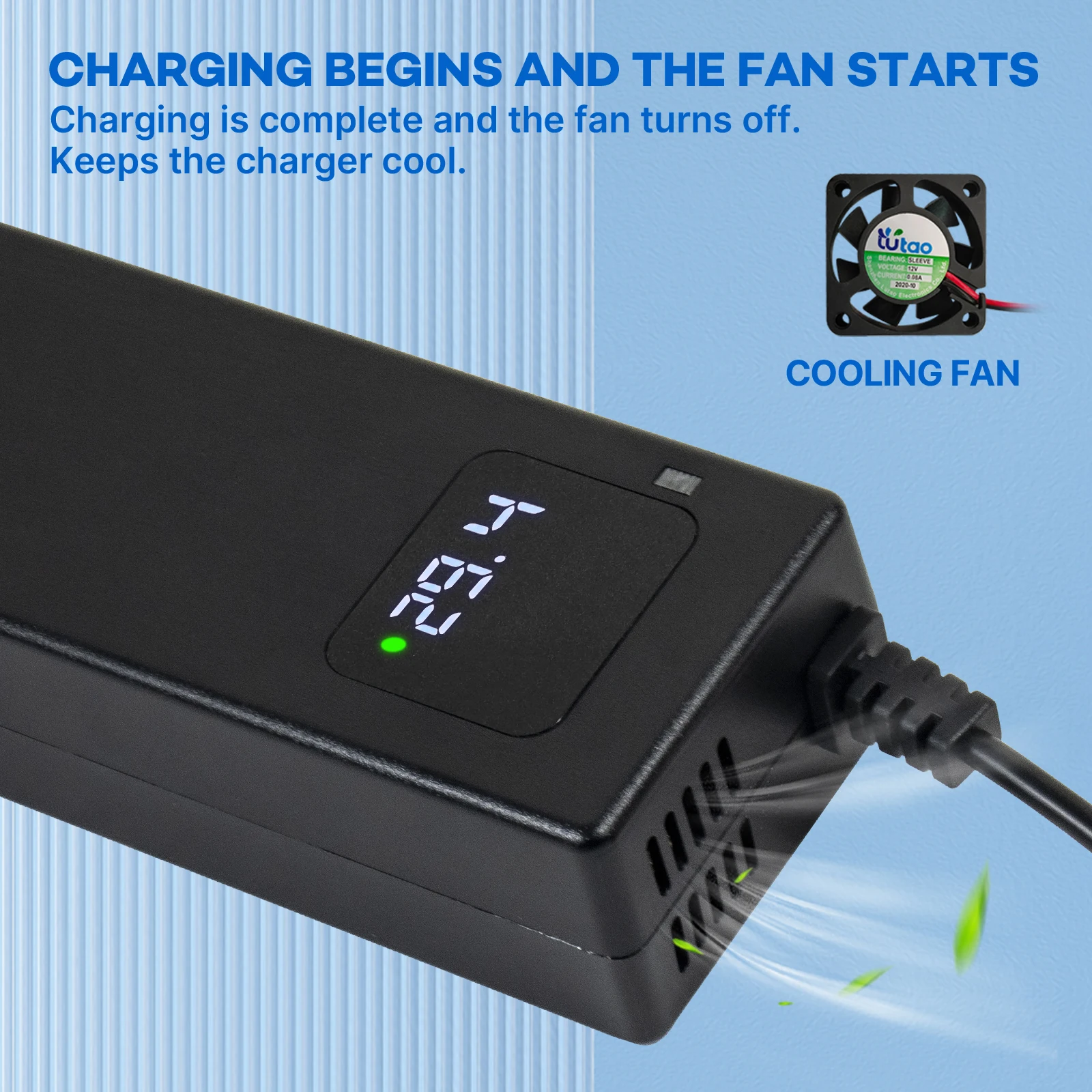 YZPOWER 29.4 فولت 4A 3S شاحن بطارية ليثيوم ثلاثي عالي الجودة مع عرض جهد عالي الوضوح ثلاثي الليثيوم بابات