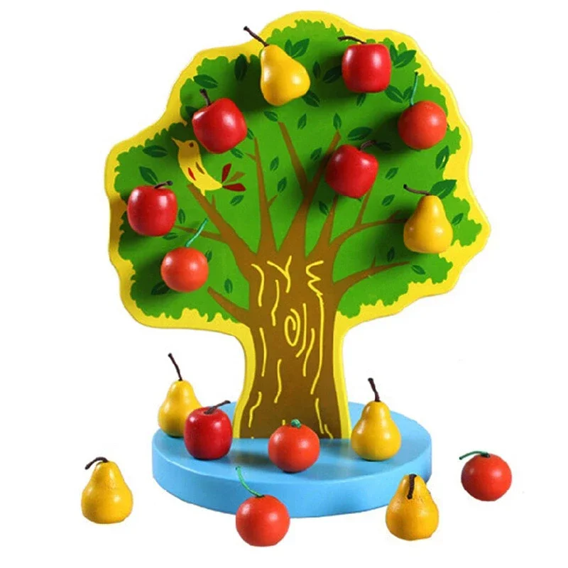 New Montessori Educational Wooden Toys Magnetic Apple Pear Tree Toys Gifts for Children